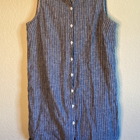 Beach lunch lounge linen button down shirt tank dress cottage coastal lagen M - Picture 5 of 12